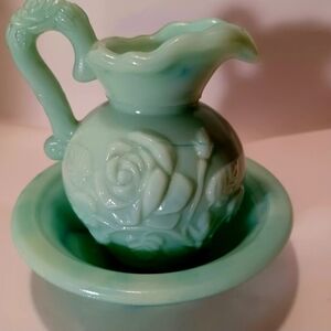 Vintage Jadeite Mint Green Avon Pitcher Set